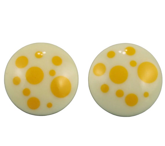 Pop Art Yellow Polka Dot Lucite Clip on Button Ea… - image 1