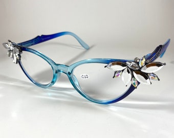 Retro Readers Blue Ombre Frames With Silver Rhinestones +  display picture 1