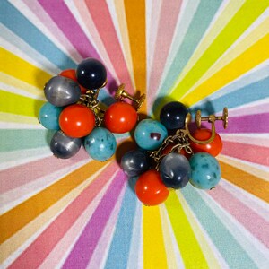 Killer coole Vintage Bead Cluster Ohrclips -Mod Ohrringe-Mid Century Schmuck-Clip-Ohrringe