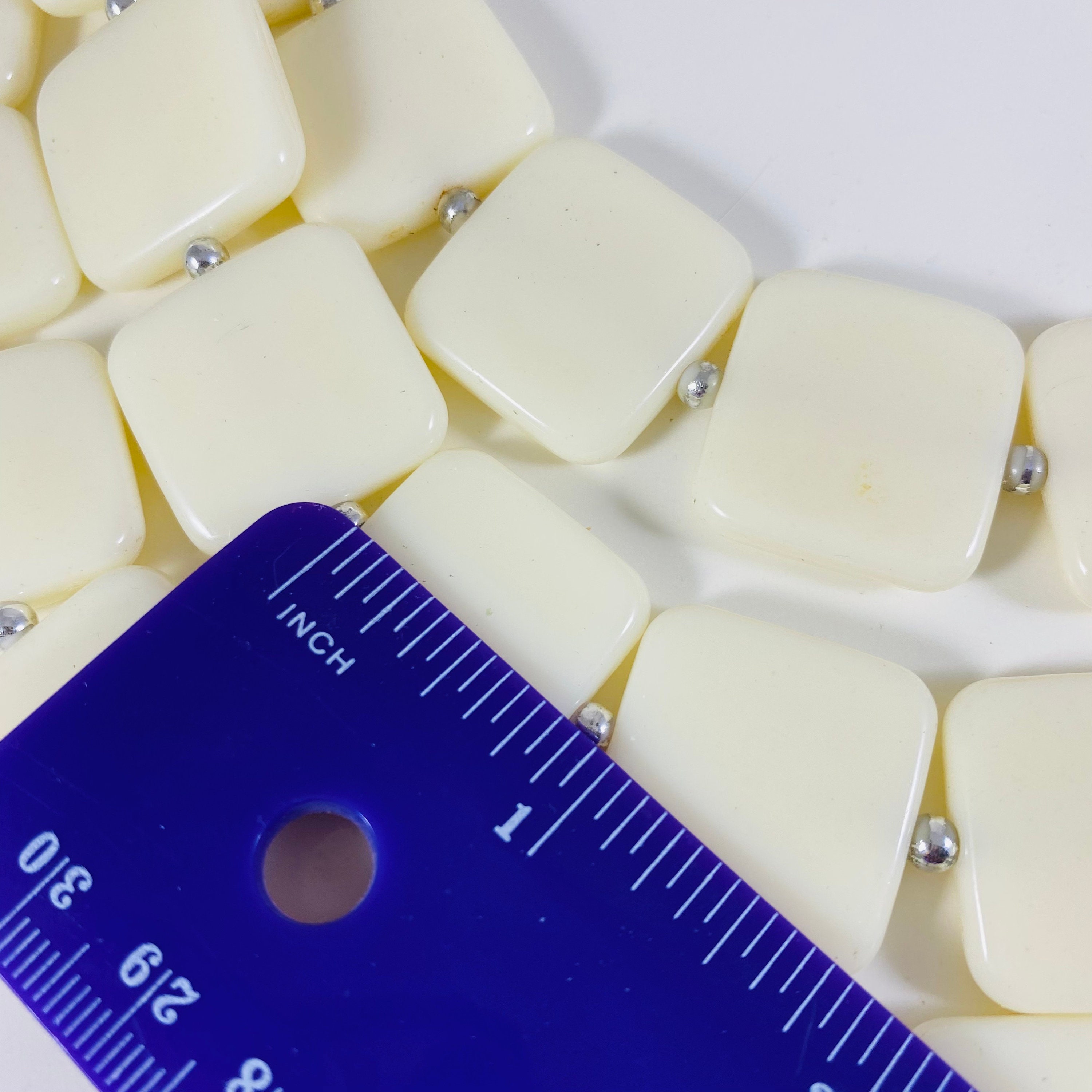 Cool Cream off White 3 Strand Lucite Square Bead Statement