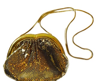 Gorgeous Vintage Gold Metal mesh evening bag with long strap zip closure EUC