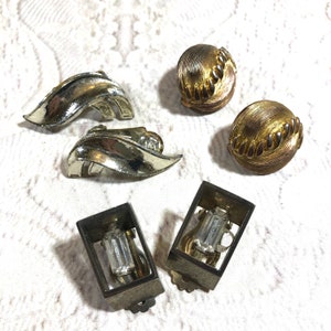 Vintage costume earring lot 3 sets 1060&#39;s-mod earrings-mid century jewelry-clip-earrings