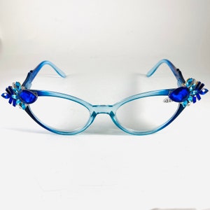 Retro Lesebrille blau ombre Brillen mit hellen blauen und aqua Strasssteinen +3,00 Lesebrille benutzerdefinierte Gläser