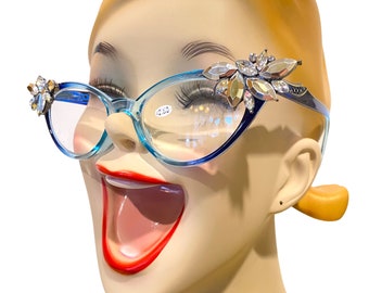 Retro Readers Blue Ombre Frames With Silver Rhinestones +  display picture 2