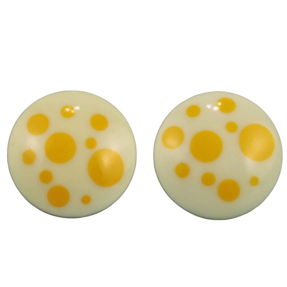 Pop Art Yellow Polka Dot Lucite Clip on Button Ea… - image 2