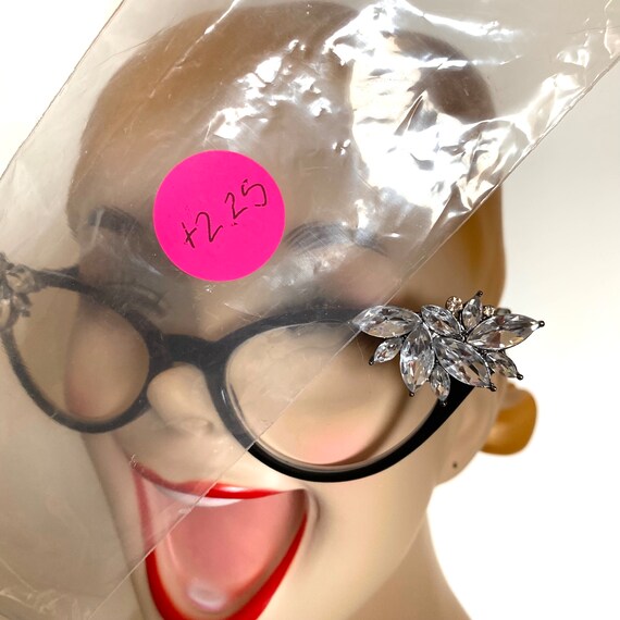 Retro Readers Black Frames With Clear Crystal Rhinestones + 