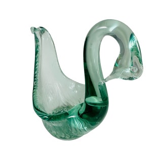 Beautiful Vintage handblown green glass swan in Murano style