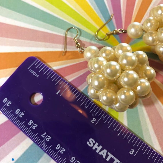 Vintage 80’s pearl ball drop earrings-open ball e… - image 4