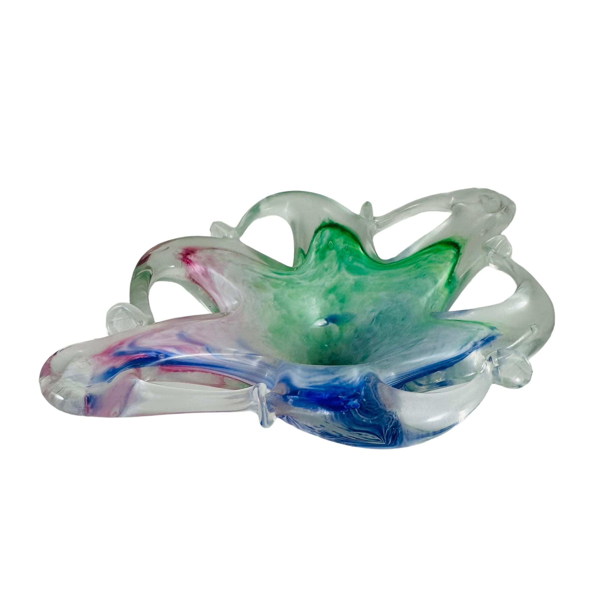 Murano Art Glass Lavorazione Arte Pastel Color Abstract Star Bowl Dish Decor