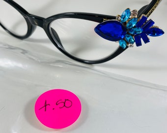 Vixen Readers shiny Jet frames with bright blue and aqua rhinestones +.50 House Of Adornments | Accessories | Vixen Readers Shiny Jet  main image 3