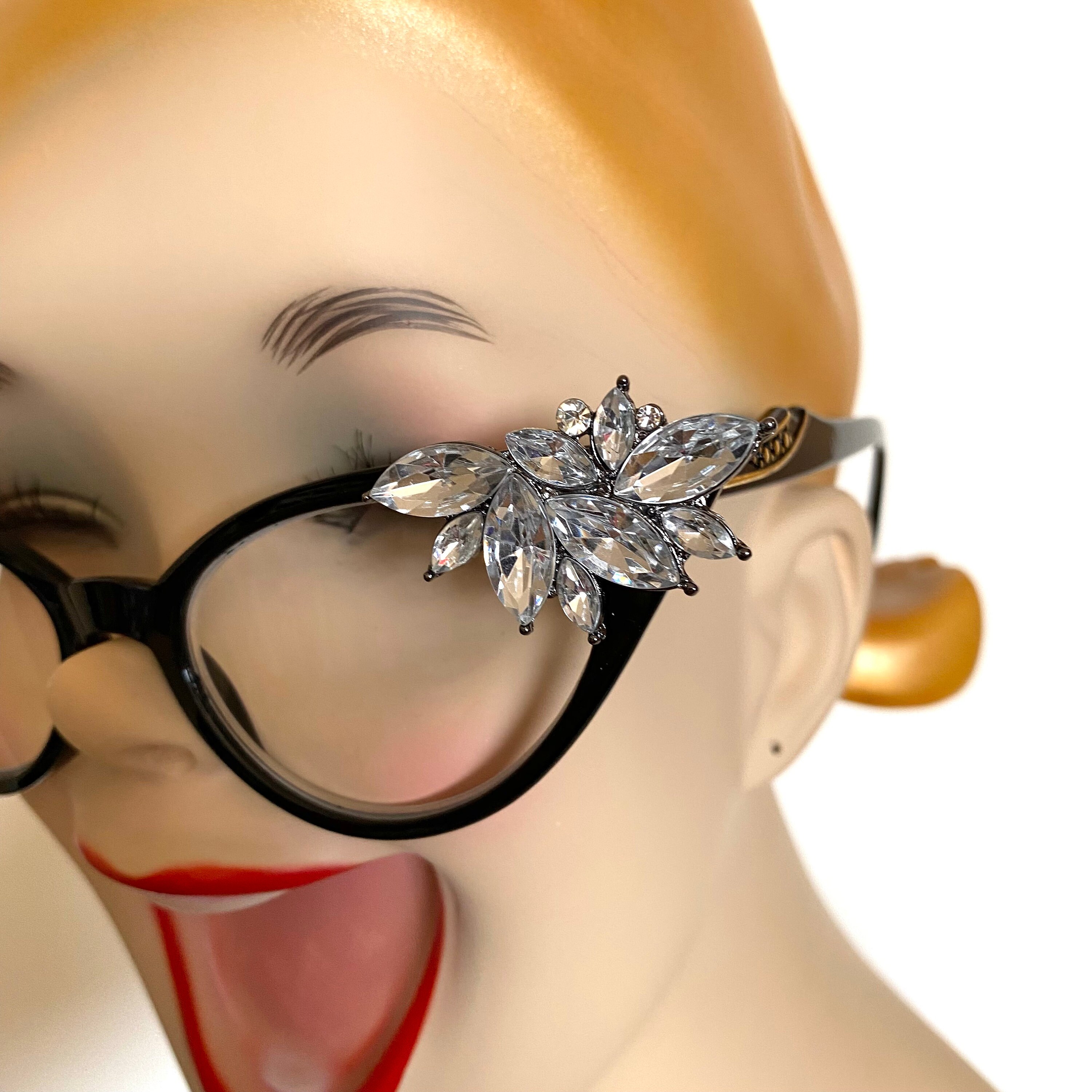 Retro Readers Black Frames With Clear Crystal Rhinestones + 
