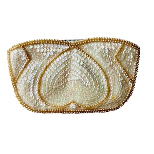 Hermoso bolso de mano vintage con lentejuelas iridiscentes para noche, cierre de cremallera con cuentas