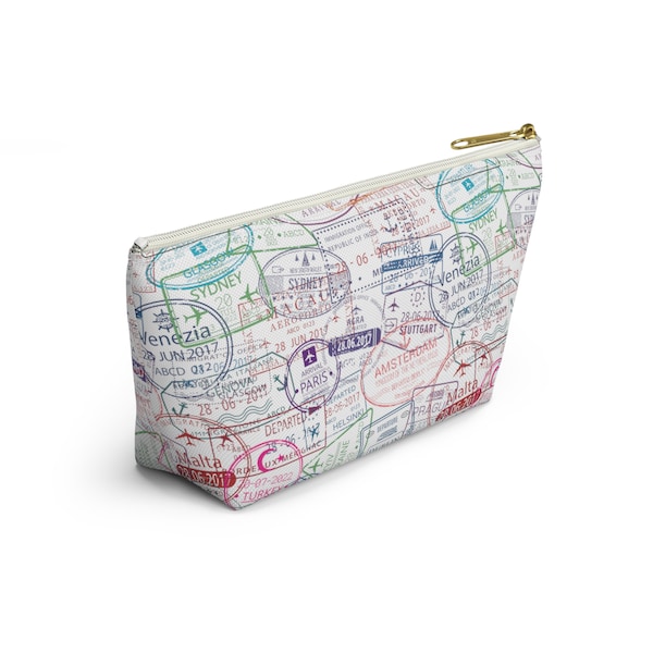 Travel Stamps Pouch, Traveling Gifts, Carry All Bag, Zipper Bag, Travel Makeup Bag, Flight Pouch, Passport Stamp, Travel Accessories