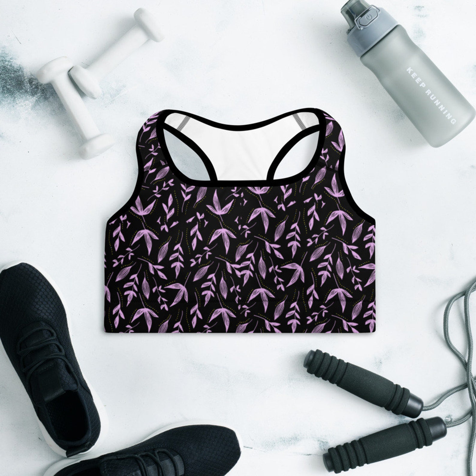 Leaf Pattern Padded Sports Bra with Removable Padding Lilac Etsy