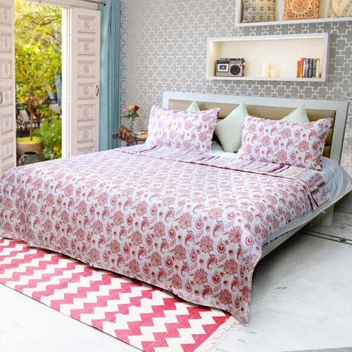 Hand Block Print, shops King Size Bedcovers Set, 100% Cotton Bedcovers, 1 Double Bedcover with 2 Pillow Covers