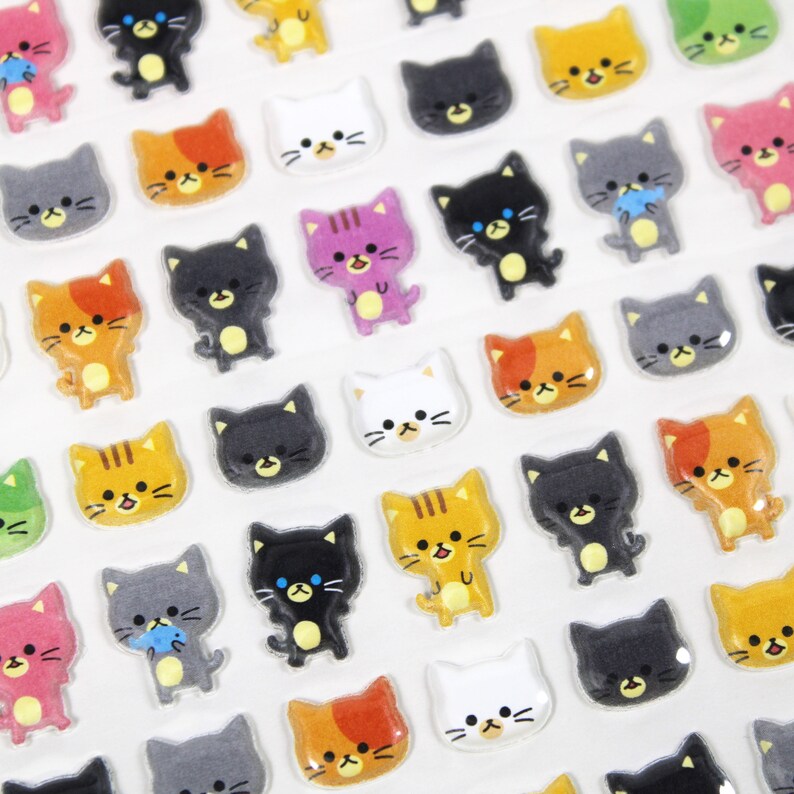 Kawaii 3D Puffy Cat Sticker Sheet in Assorted Sizes - Etsy