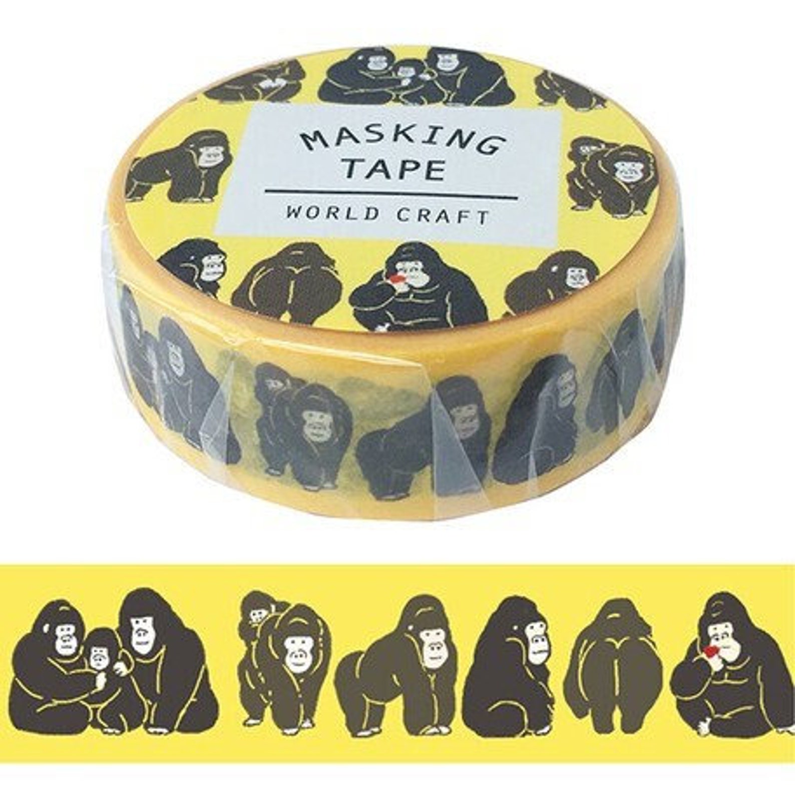 Yellow Gorilla Washi Tape // Kawaii Masking Tape // Japanese Etsy