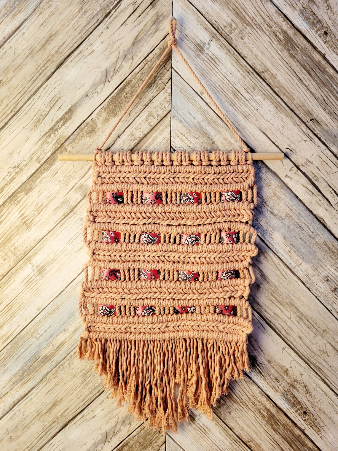 Pink Macrame Wall Hanging With Paisley Ribbon, Woven Boho Home Decor - Etsy