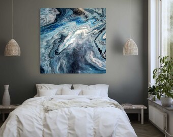 Ocean Art Fluid Acrylic on Canvas Blue