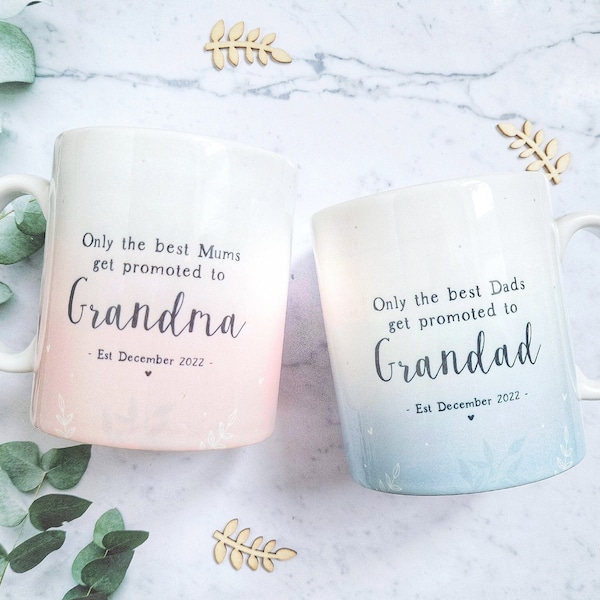 grandparent pregnancy announcement gifts, grandparents to be mug set, only the best parents get promoted, new grandad gift, new grandma mug