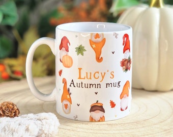 Autumn mug personalised, Autumn decor, pumpkin decor, pumpkin mug, autumn gonks, fall gnomes, Autumn in the UK, Personalised gifts for her