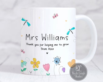 personalised teacher mug, end of year teacher gift, teacher retirement, thankyou teaching assistant, thank you for helping me to grow, UK