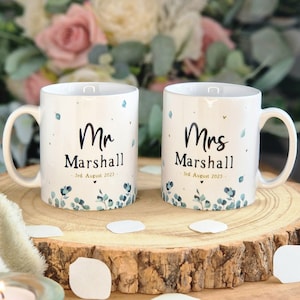 bride and groom mugs, mr and mrs wedding gifts, personalised wedding mugs, engagement gifts for couples, wedding gift for friends, mug set A set of 2 Mugs