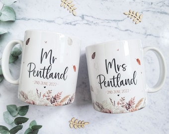 bride and groom mugs, mr and mrs wedding gifts, personalised wedding mugs, engagement gifts for couples, wedding gift for friends, mug set