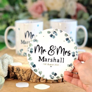 bride and groom mugs, mr and mrs wedding gifts, personalised wedding mugs, engagement gifts for couples, wedding gift for friends, mug set 1 x Mug and Coaster