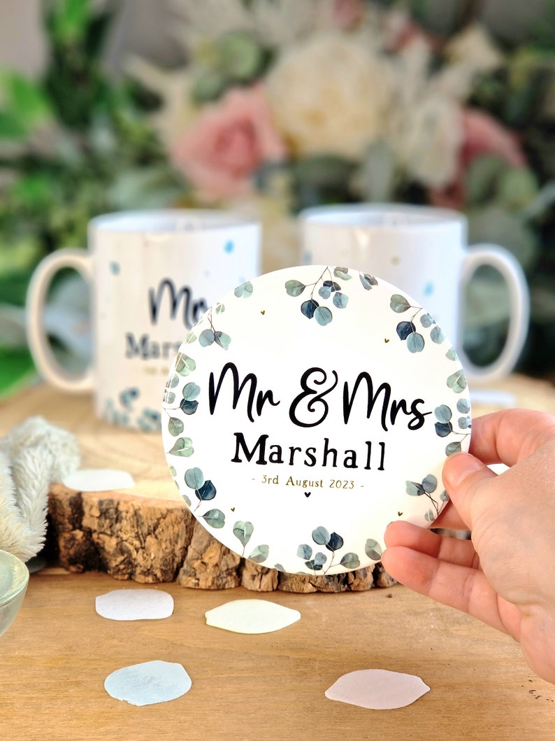 bride and groom mugs, mr and mrs wedding gifts, personalised wedding mugs, engagement gifts for couples, wedding gift for friends, mug set 1 x Mug and Coaster