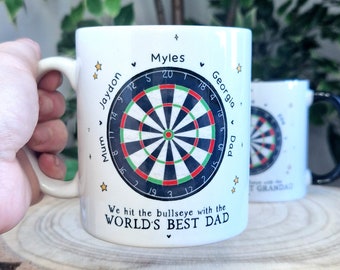 Darts Mug, gifts for darts fan, fathers day gift for men, bullseye darts gift, birthday present for him, worlds best dad, grandads mug, cup