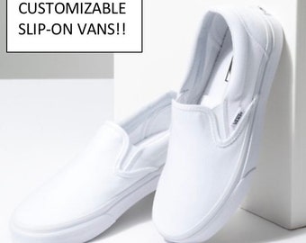 vans slip on all white custom