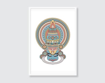 Kathakali dancer wall art Minimalistic line art Print Abstract digital print Printable wall decor Office home fathers day gift- 2 sizes