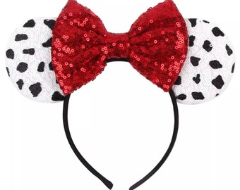 Disney Iconic Villainous  101 Dalmatian Minnie Inspired Mouse Ears Evil Queen  Maleficent  Cruella Devil Ears Disney Headband