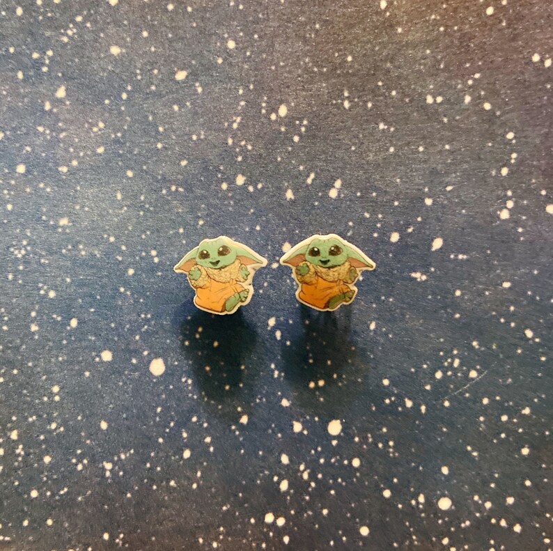 The Child Character Mini Stud Earrings Star Wars Baby Yoda Etsy