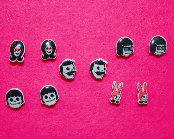 Bobs Burgers Skeleton Halloween Character Mini Stud Earrings 