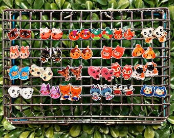 AC Villagers Inspired Cartoon Character Mini Stud Earrings | Gamer Kawaii Anime Jewelry | Island Horizon ACNH Switch ACNL Earrings