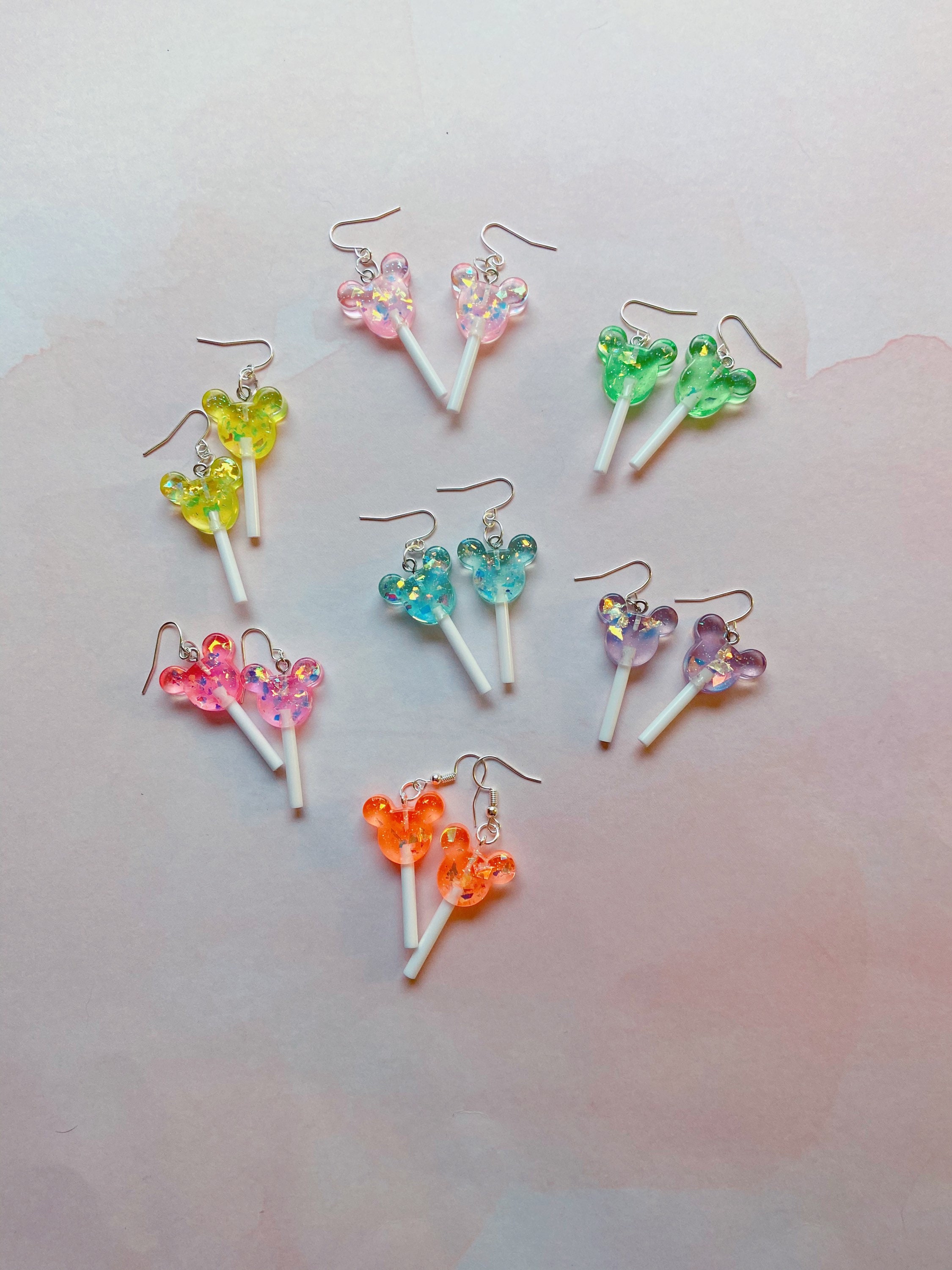 Mickey Mouse Candy Crystal Lollipop Earrings Disney Candy - Etsy