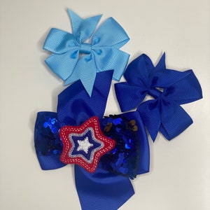 Fourth of July Hair Bow Set - Red and Blue  Hair Clips for Girls - Toddler Hair Accessories  Cartoon Character Bows - Birthday Gift