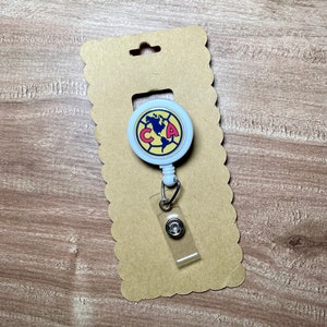 Porta-crachá retrátil - Logotipo do Club America Soccer - Liga MX Fútbol - Carretel para crachá de futebol - Clipe para cartão de identificação de funcionário - Presente para fã