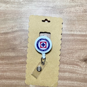 Retractable ID Badge Holder - Club Cruz Azul Soccer Logo - Liga MX Fútbol - Football Name Badge Reel - Employee ID Card Clip - Fan Gift