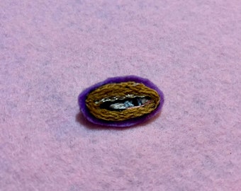 Blue and Gold Embroidered Eye Brooch