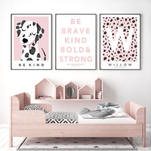 Dalmatian Print Set, Children's Wall Art, Pink Nursery Print, Animal Print, Dalmatian Poster, Dalmatian Wall Art, Kids Art, Leopard Print