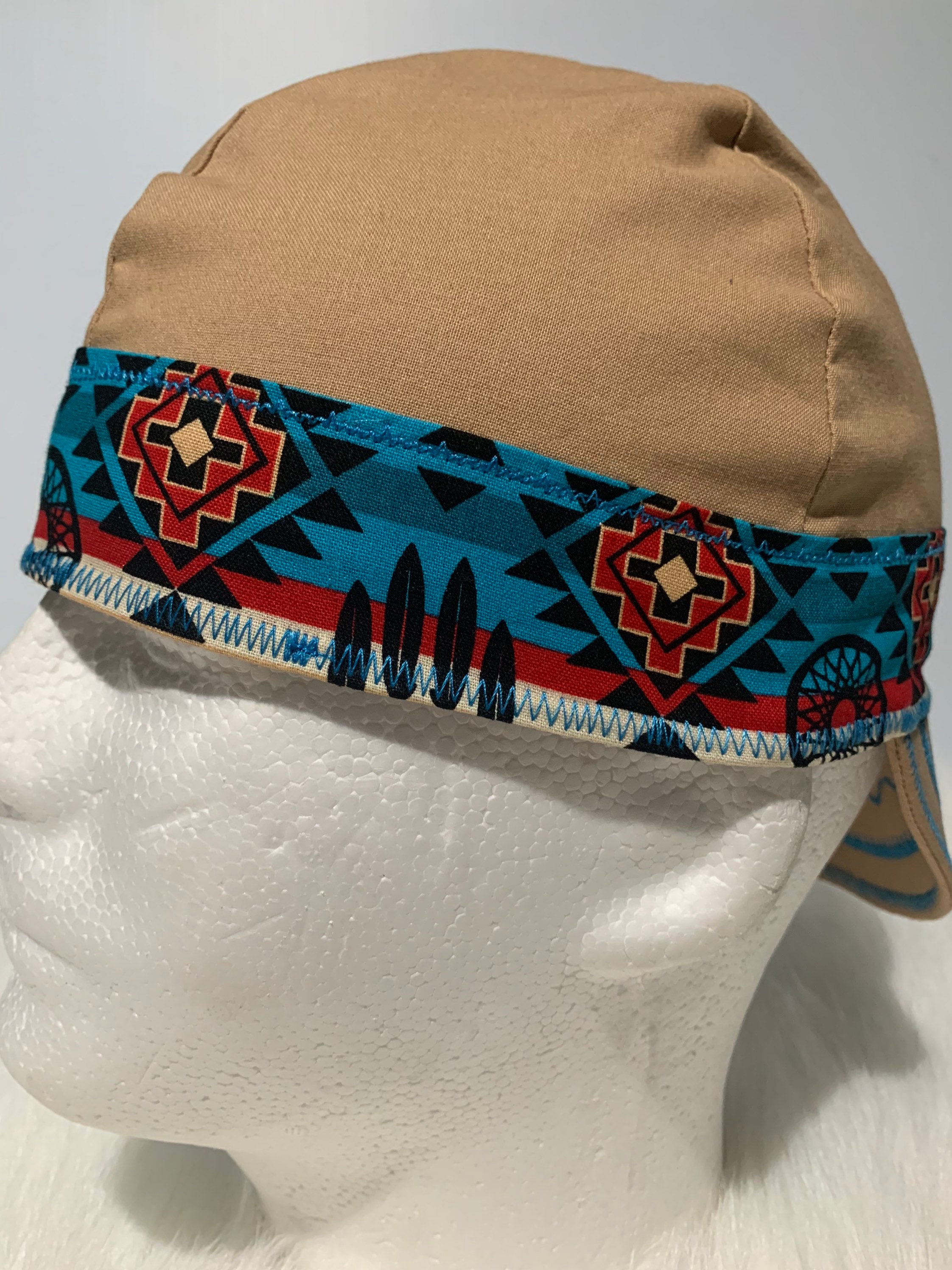 #02 Aztec/Charcoal Welders Hats Bikers Caps Welding Cap Hat Cotton Handmade