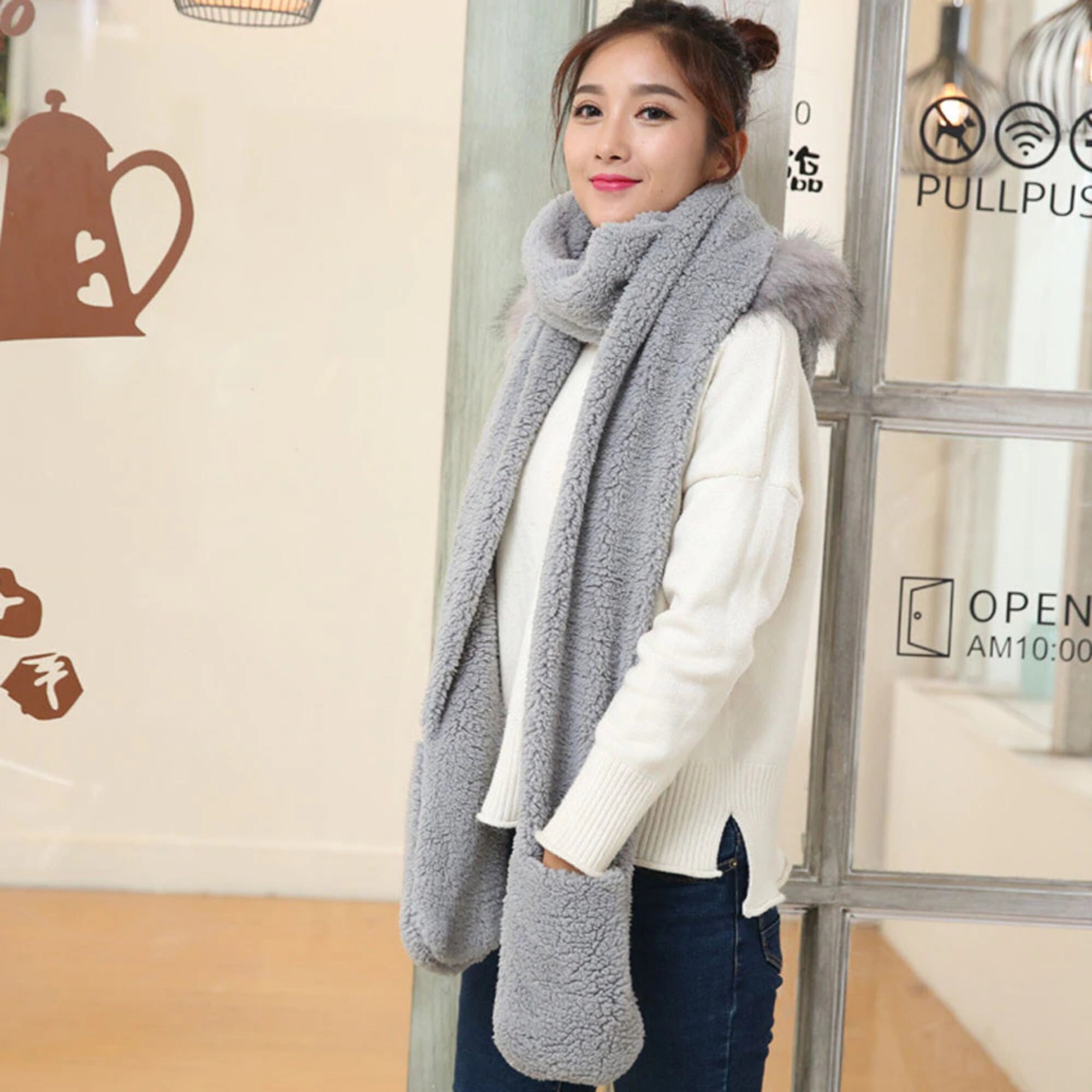 Ladies Hooded Scarf With Pockets5 ColorsWomens Winter Etsy