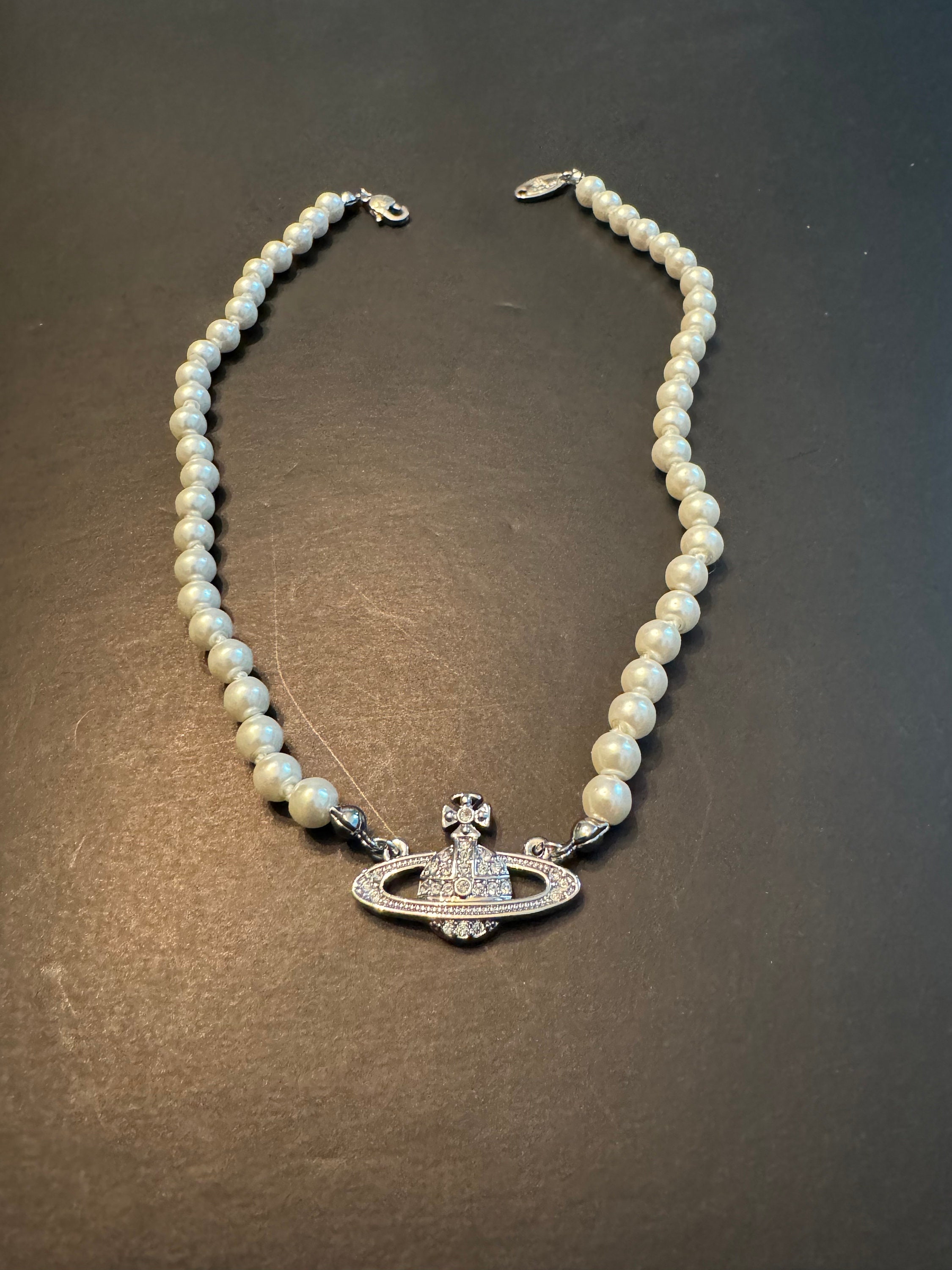 Vivienne Westwood Pearl Necklace Silver Etsy