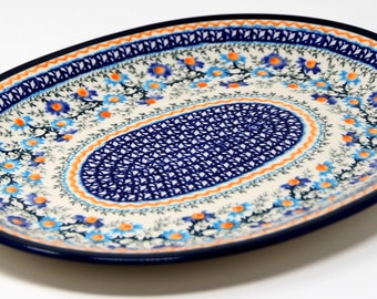 large serving plate for parties Blue and Red Ceramic Platter wall art or wedding gift