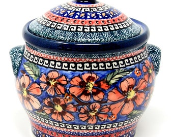 Polish Pottery Medium Canister 4.2 cups in Poppies Unikat Design signed by Artist