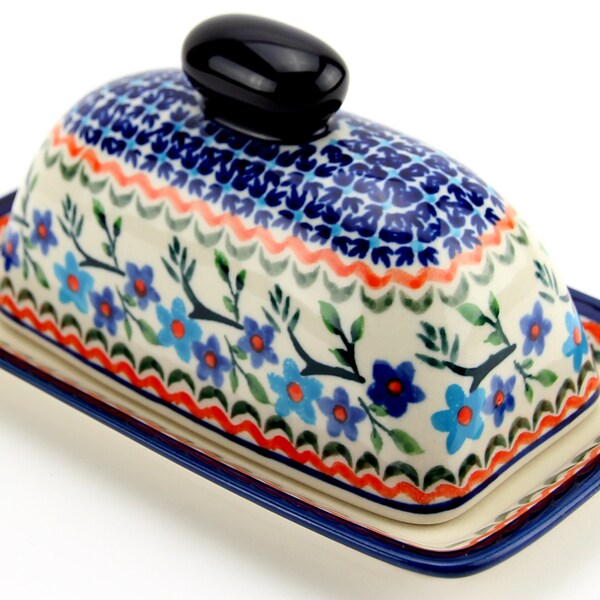 Polish Pottery Butter Dish From Zaklady Ceramiczne Boleslawiec 1154a Pattern, Dimensions: 7.5 Inch X 4.4 Inch