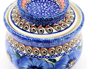 Polish Pottery French Butter Dish in Regal Bouquet Unikat Signature Pattern by Zaklady Boleslawiec